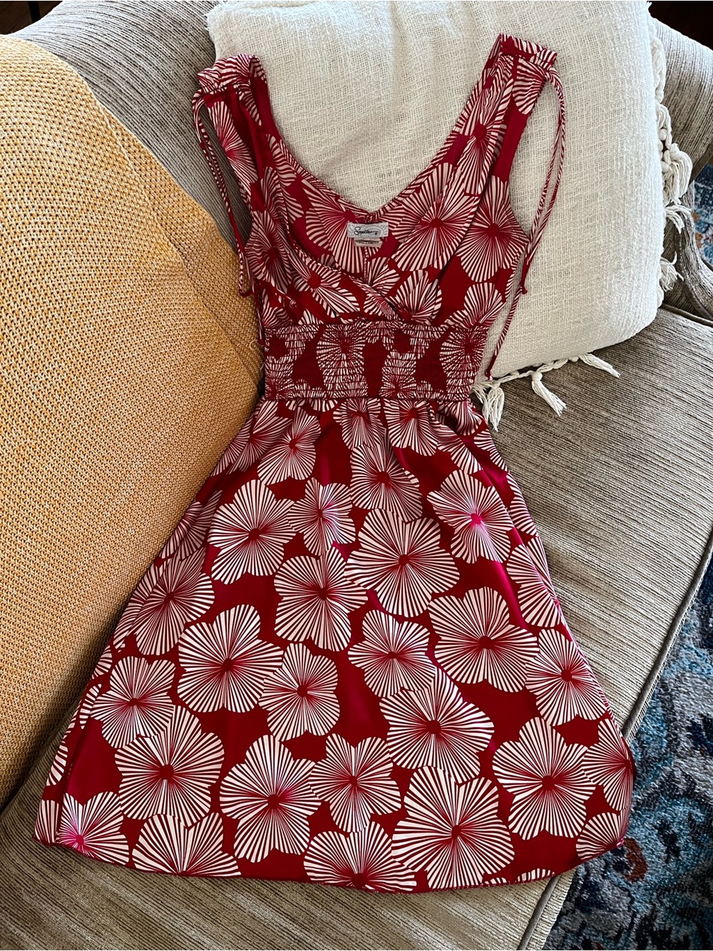 Red and White Floral Tie-Shoulder Mini Dress